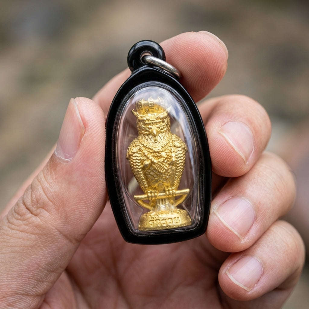 Authentic Thai Sacred Nok Theid Theud Owl Amulet (Chao Sap Rattikan) for Night Gambling Luck, Wealth Attraction & Business Trade Thai Blessing Co By RURUECHA