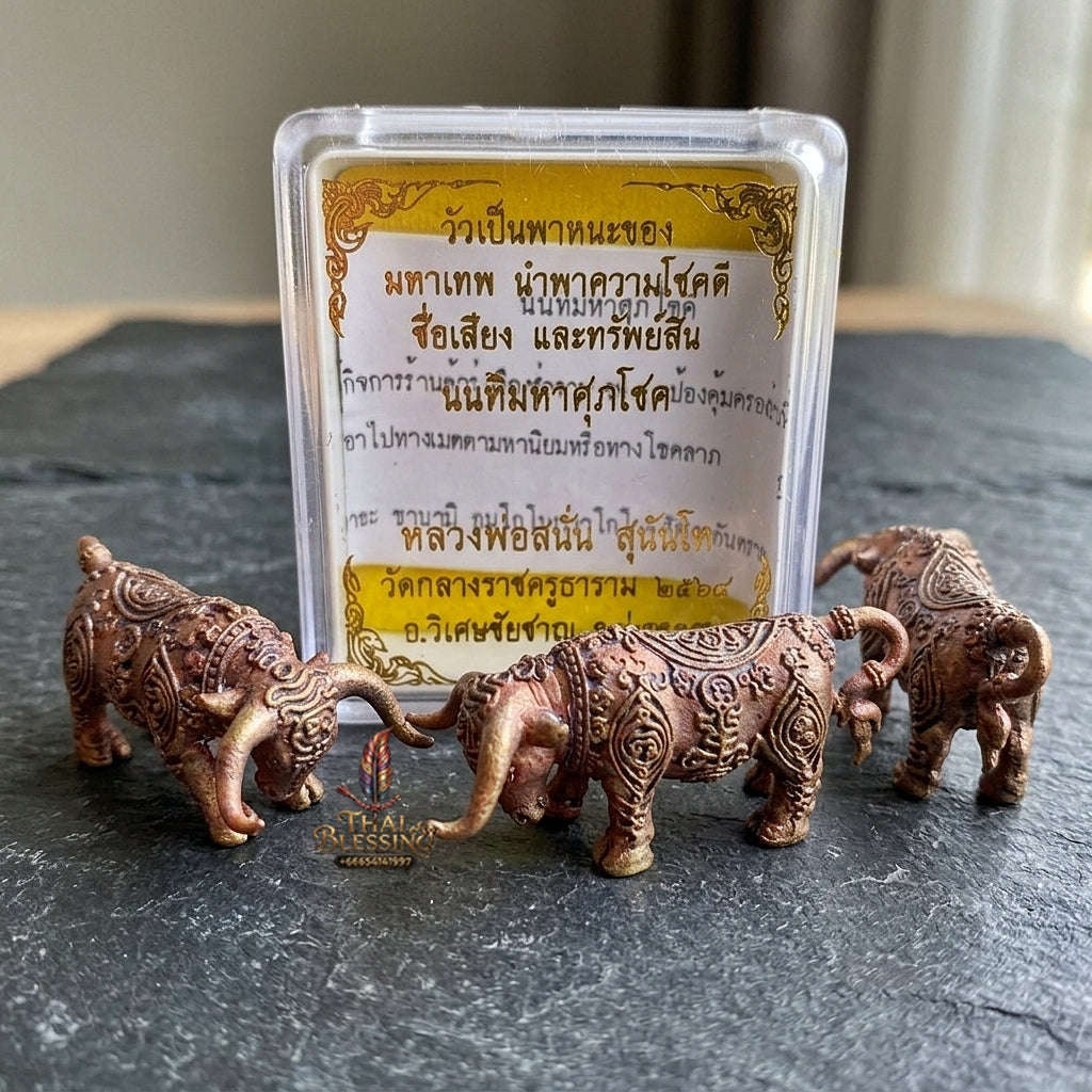 Authentic Thai Sacred Nonthi Maha Suphachok (Wua Thanu Sacred Divine Bull) - Ancient Cast Bronze for Supreme Luck, Fame, Protection & Wealth Attraction Thai Blessing Co By RURUECHA