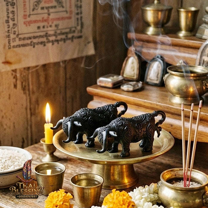 Authentic Thai Sacred Nonthi Maha Suphachok (Wua Thanu Sacred Divine Bull) - Black Antiqued Metal for Supreme Luck, Fame, Protection & Wealth Attraction