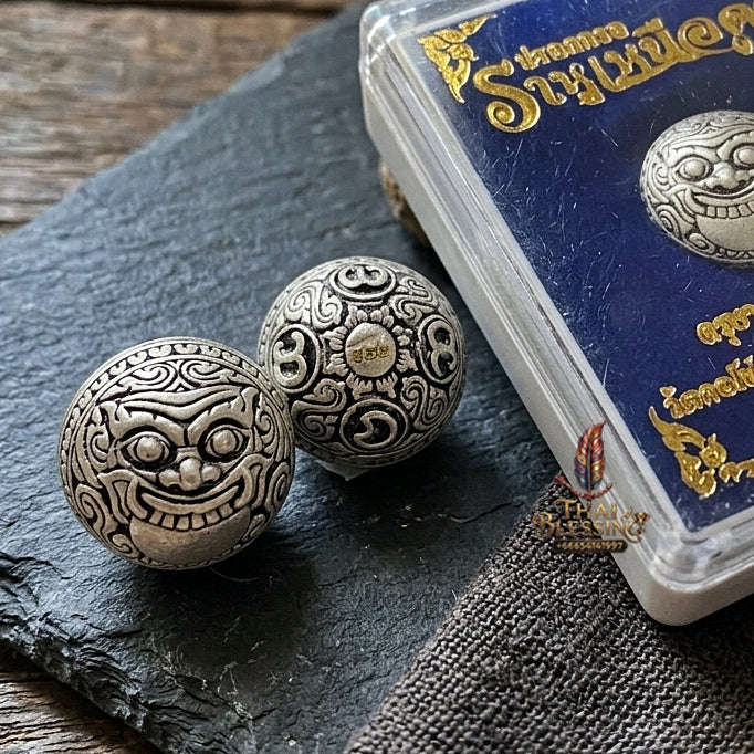 Authentic Thai Sacred Parot Kro Rahu Nuea Duang (Rahu Over Destiny Sacred Warning Bell) - Bronze Satin Silver for Destiny Elevation, Bad Luck Protection, Wealth & Universal Blessing Thai Blessing Co By RURUECHA