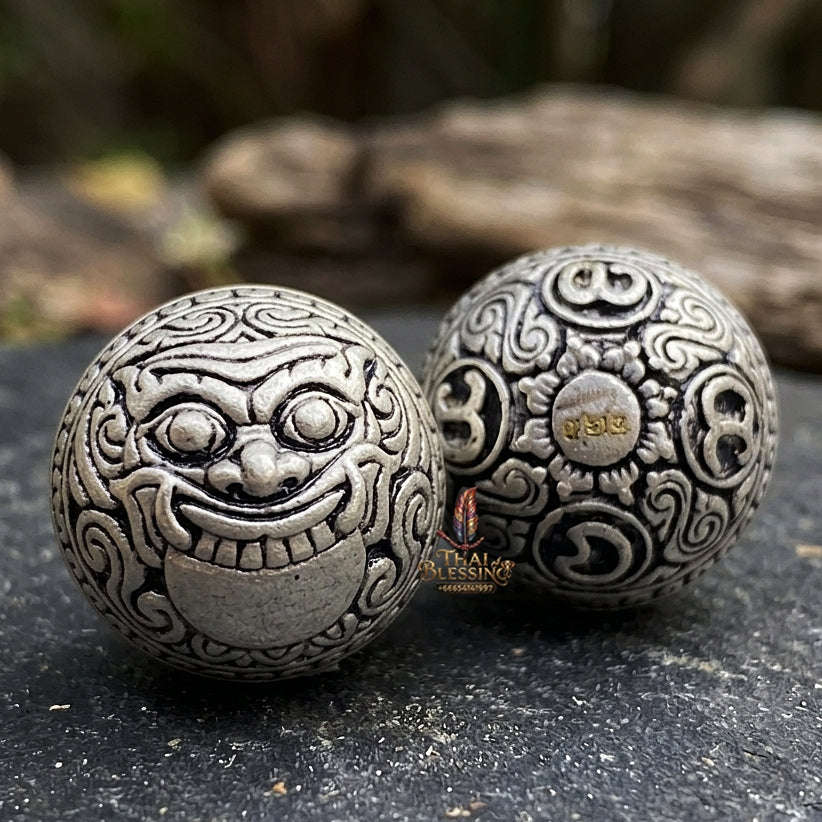 Authentic Thai Sacred Parot Kro Rahu Nuea Duang (Rahu Over Destiny Sacred Warning Bell) - Bronze Satin Silver for Destiny Elevation, Bad Luck Protection, Wealth & Universal Blessing Thai Blessing Co By RURUECHA