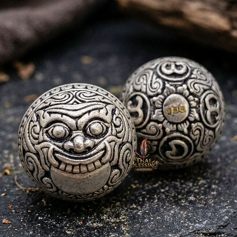 Authentic Thai Sacred Parot Kro Rahu Nuea Duang (Rahu Over Destiny Sacred Warning Bell) - Bronze Satin Silver for Destiny Elevation, Bad Luck Protection, Wealth & Universal Blessing Thai Blessing Co By RURUECHA