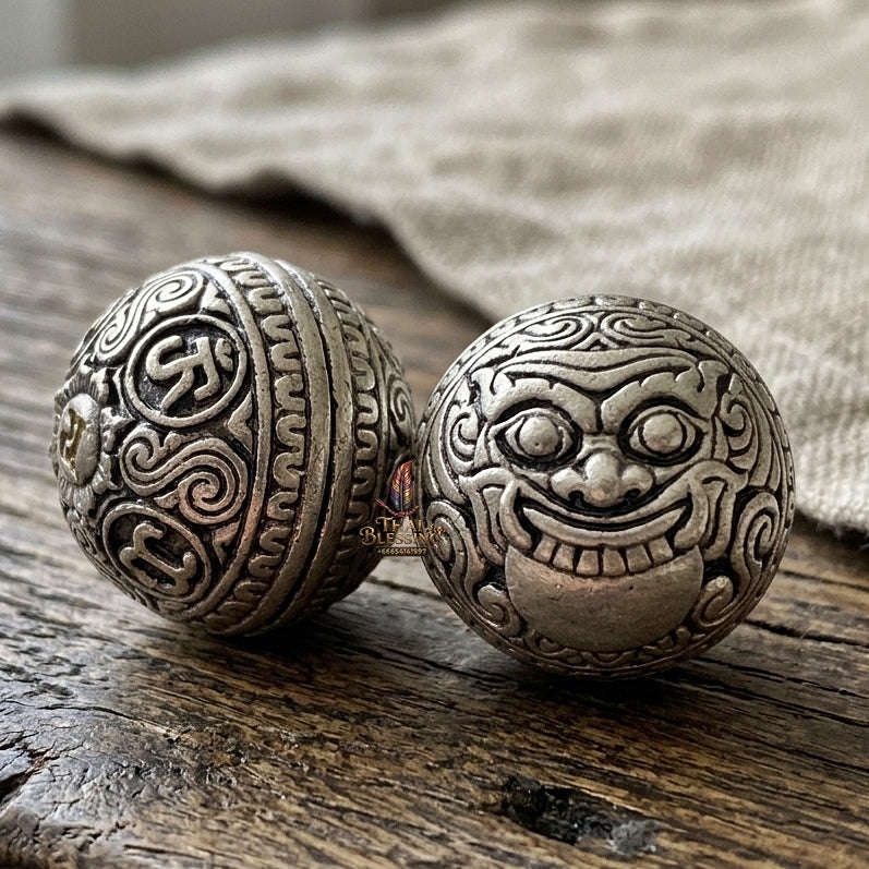 Authentic Thai Sacred Parot Kro Rahu Nuea Duang (Rahu Over Destiny Sacred Warning Bell) - Bronze Satin Silver for Destiny Elevation, Bad Luck Protection, Wealth & Universal Blessing Thai Blessing Co By RURUECHA
