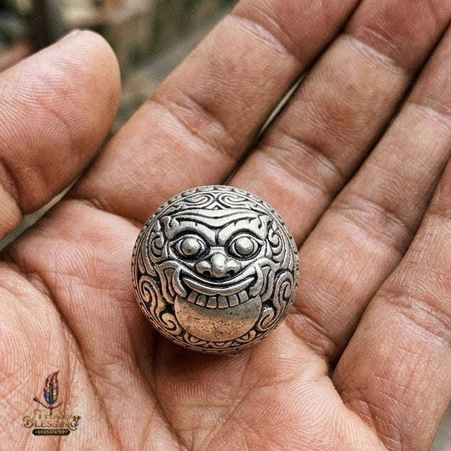 Authentic Thai Sacred Parot Kro Rahu Nuea Duang (Rahu Over Destiny Sacred Warning Bell) - Bronze Satin Silver for Destiny Elevation, Bad Luck Protection, Wealth & Universal Blessing Thai Blessing Co By RURUECHA