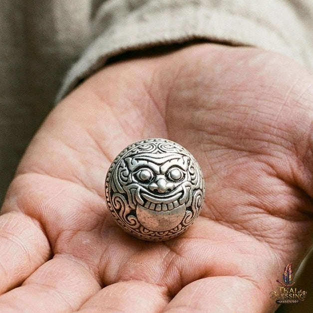Authentic Thai Sacred Parot Kro Rahu Nuea Duang (Rahu Over Destiny Sacred Warning Bell) - Bronze Satin Silver for Destiny Elevation, Bad Luck Protection, Wealth & Universal Blessing Thai Blessing Co By RURUECHA