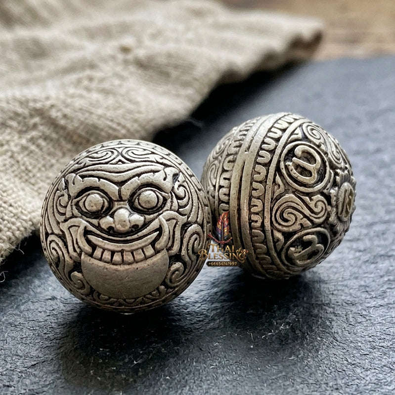 Authentic Thai Sacred Parot Kro Rahu Nuea Duang (Rahu Over Destiny Sacred Warning Bell) - Bronze Satin Silver for Destiny Elevation, Bad Luck Protection, Wealth & Universal Blessing Thai Blessing Co By RURUECHA