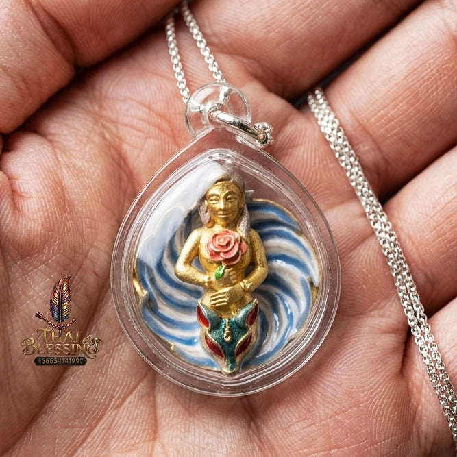 Authentic Thai Sacred Pendant "Nine-Tailed Fox Queen Spirit - Enamel Gold Samrit Edition 2023" by Kruba Baeng, Wat Ban Tanot Thai Blessing Co By RURUECHA