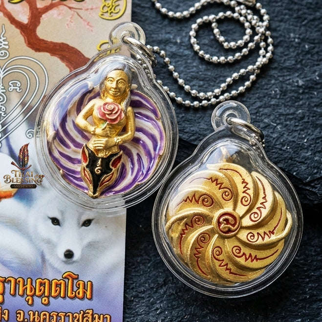 Authentic Thai Sacred Pendant "Nine-Tailed Fox Queen Spirit - Purple Enamel Gold Samrit Edition 2023" Thai Blessing Co By RURUECHA
