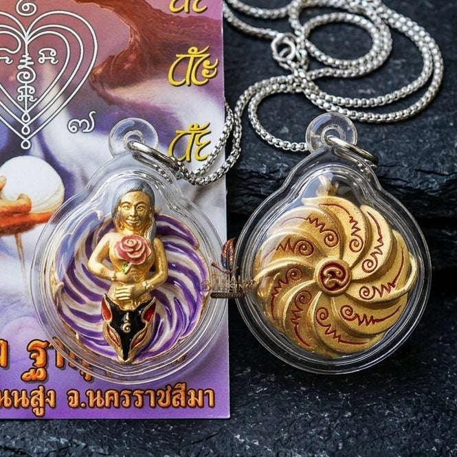 Authentic Thai Sacred Pendant "Nine-Tailed Fox Queen Spirit - Purple Enamel Gold Samrit Edition 2023" Thai Blessing Co By RURUECHA