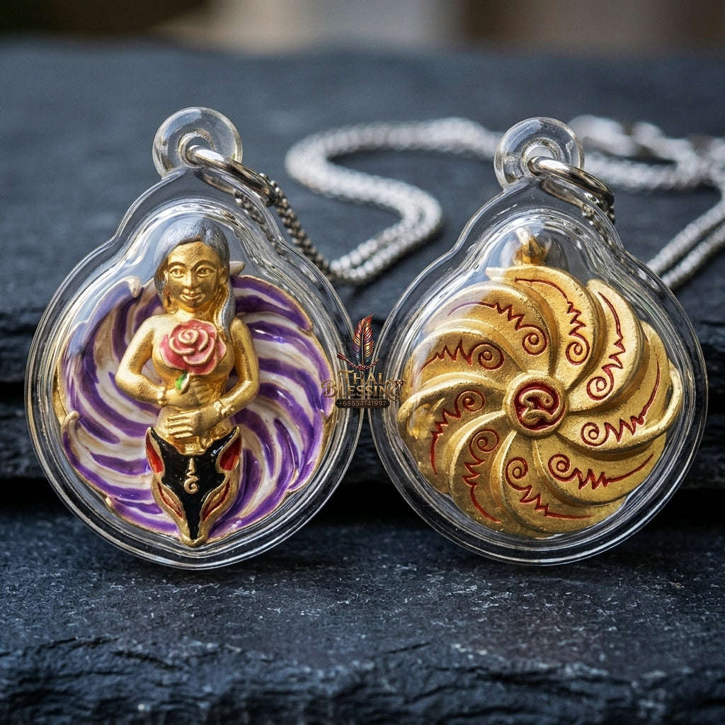 Authentic Thai Sacred Pendant "Nine-Tailed Fox Queen Spirit - Purple Enamel Gold Samrit Edition 2023" Thai Blessing Co By RURUECHA