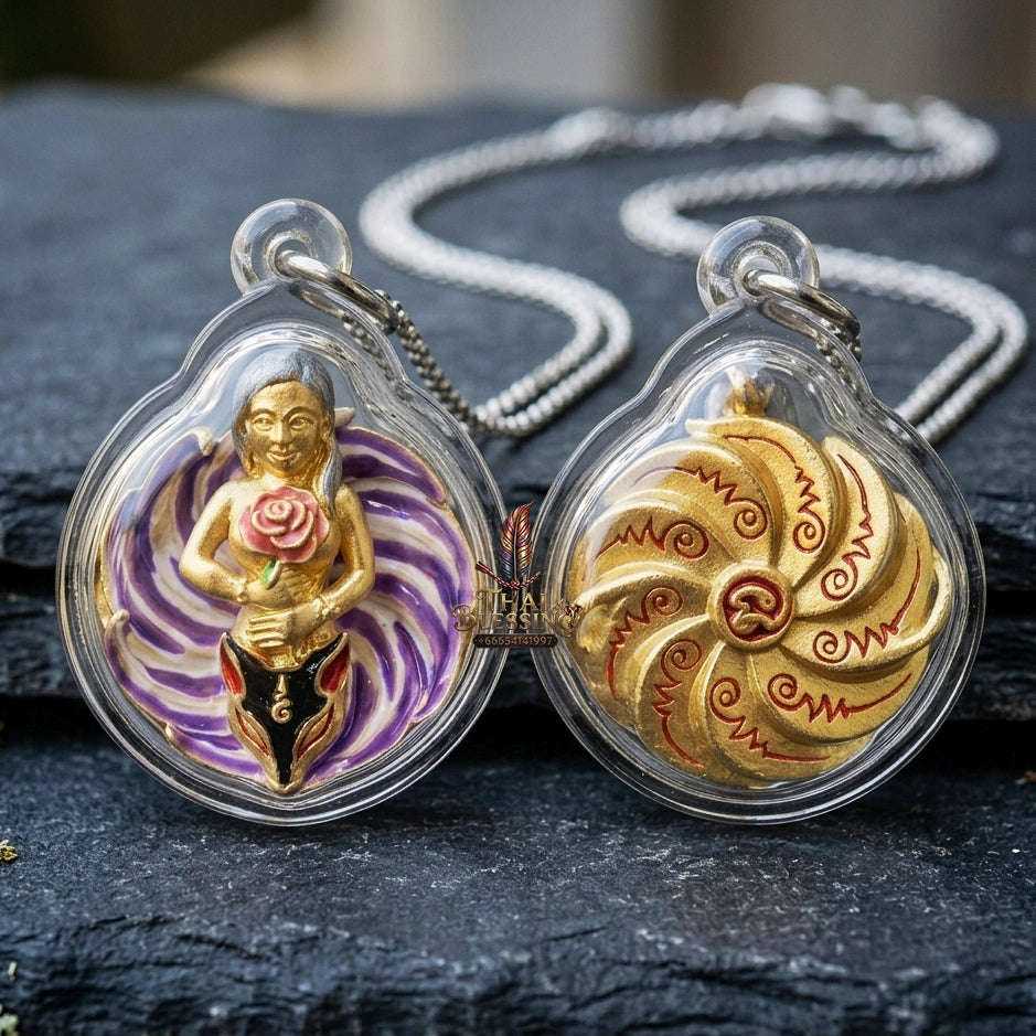 Authentic Thai Sacred Pendant "Nine-Tailed Fox Queen Spirit - Purple Enamel Gold Samrit Edition 2023" Thai Blessing Co By RURUECHA