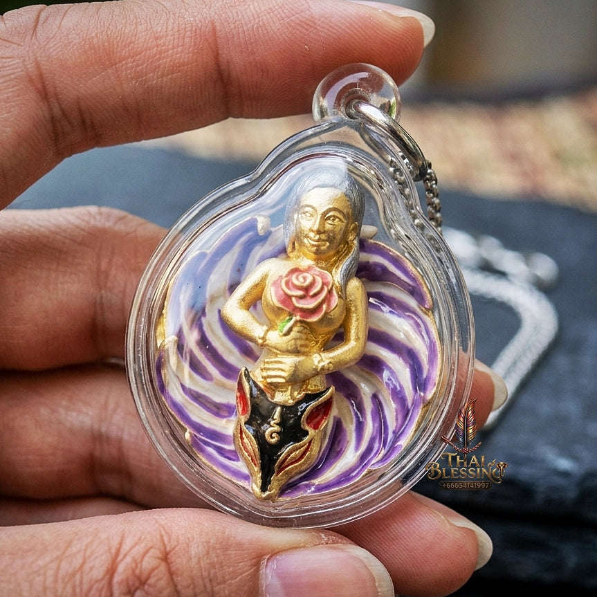 Authentic Thai Sacred Pendant "Nine-Tailed Fox Queen Spirit - Purple Enamel Gold Samrit Edition 2023" Thai Blessing Co By RURUECHA