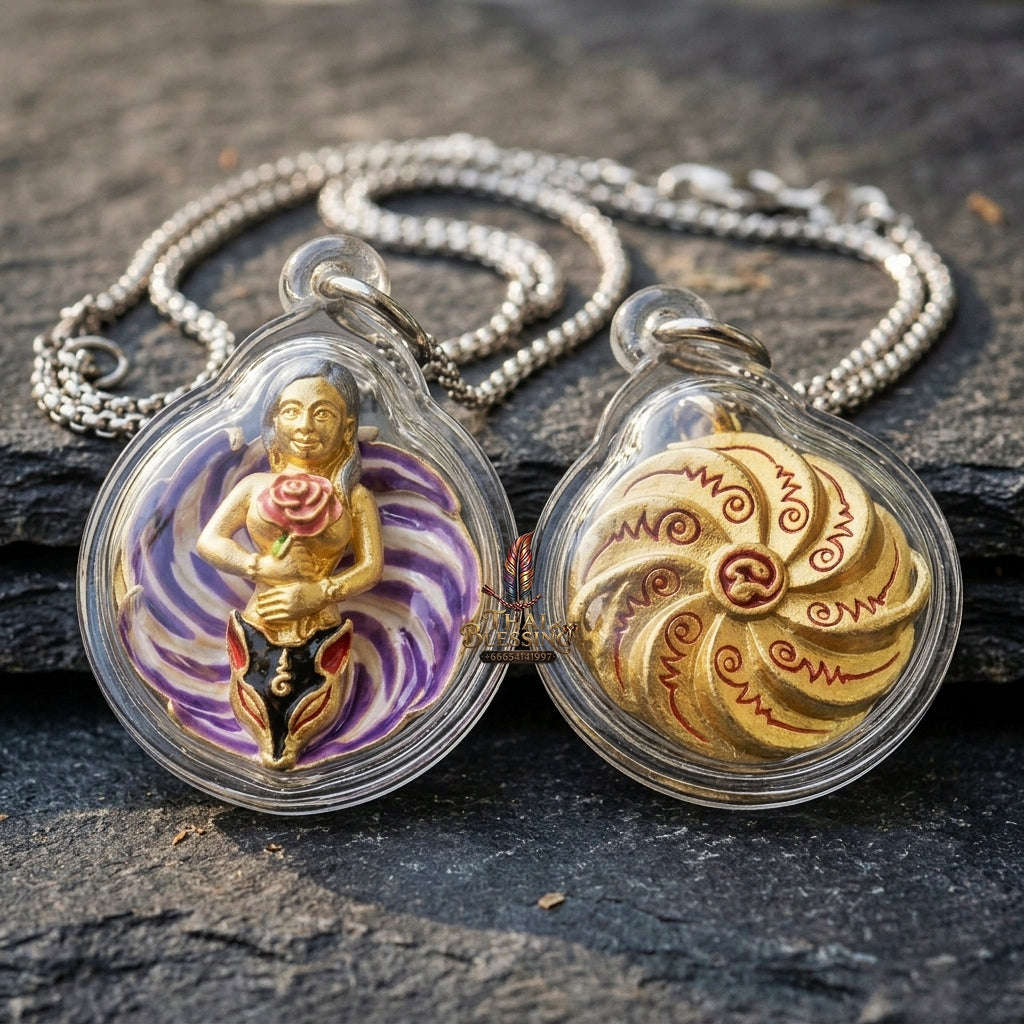 Authentic Thai Sacred Pendant "Nine-Tailed Fox Queen Spirit - Purple Enamel Gold Samrit Edition 2023" Thai Blessing Co By RURUECHA