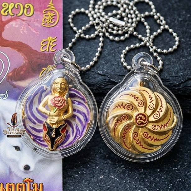 Authentic Thai Sacred Pendant "Nine-Tailed Fox Queen Spirit - Purple Enamel Gold Samrit Edition 2023" Thai Blessing Co By RURUECHA