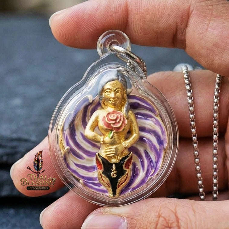 Authentic Thai Sacred Pendant "Nine-Tailed Fox Queen Spirit - Purple Enamel Gold Samrit Edition 2023" Thai Blessing Co By RURUECHA