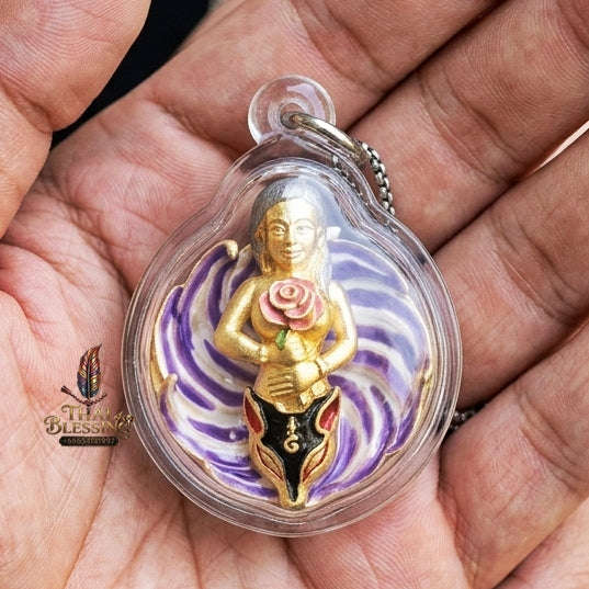 Authentic Thai Sacred Pendant "Nine-Tailed Fox Queen Spirit - Purple Enamel Gold Samrit Edition 2023" Thai Blessing Co By RURUECHA
