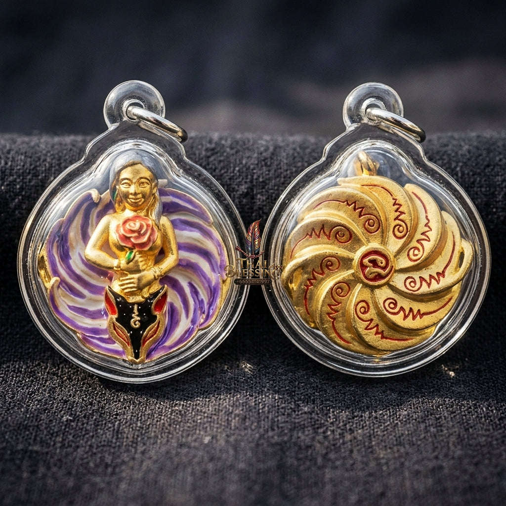 Authentic Thai Sacred Pendant "Nine-Tailed Fox Queen Spirit - Purple Enamel Gold Samrit Edition 2023" Thai Blessing Co By RURUECHA