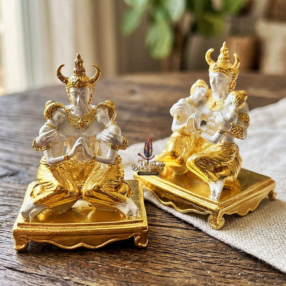 Authentic Thai Sacred Phaya Khao Kham Nang Khiang Statue - 2K Gold & Silver Plated Bronze for Supreme Metta Saneh Charm, Love Attraction & Lanna Prosperity Thai Blessing Co By RURUECHA
