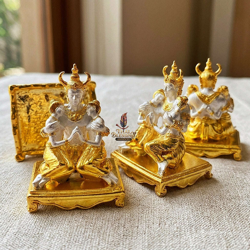 Authentic Thai Sacred Phaya Khao Kham Nang Khiang Statue - 2K Gold & Silver Plated Bronze for Supreme Metta Saneh Charm, Love Attraction & Lanna Prosperity Thai Blessing Co By RURUECHA