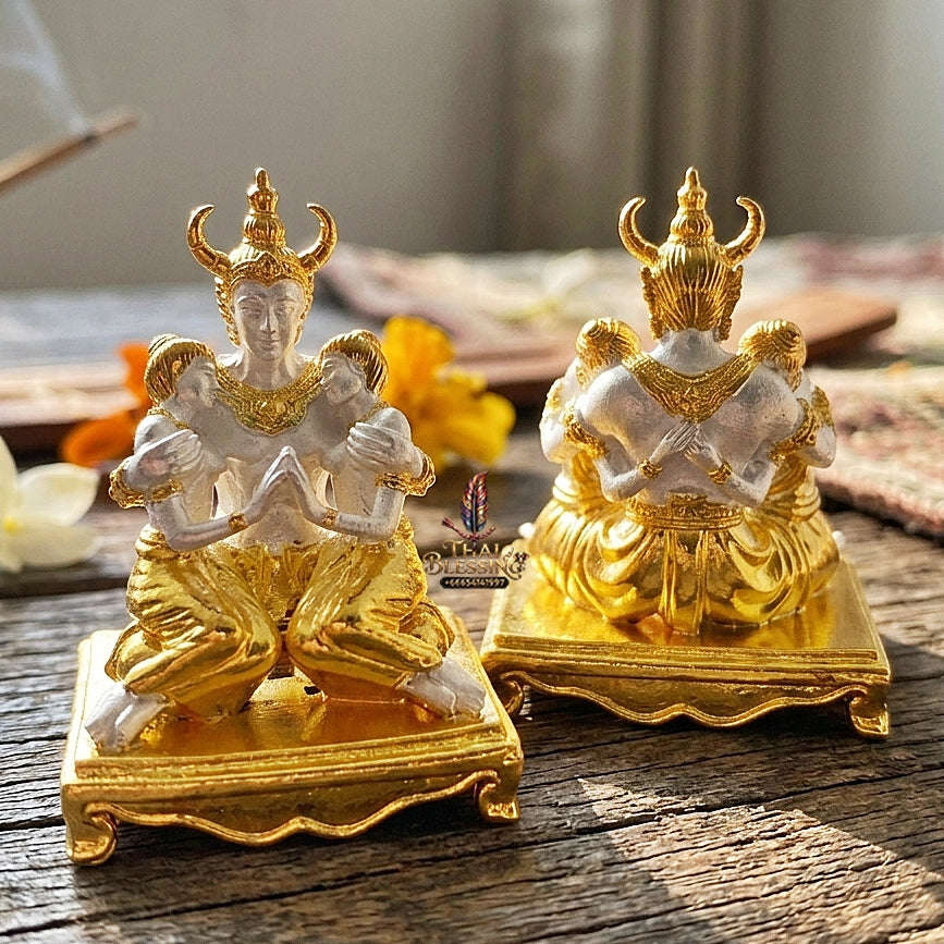 Authentic Thai Sacred Phaya Khao Kham Nang Khiang Statue - 2K Gold & Silver Plated Bronze for Supreme Metta Saneh Charm, Love Attraction & Lanna Prosperity Thai Blessing Co By RURUECHA