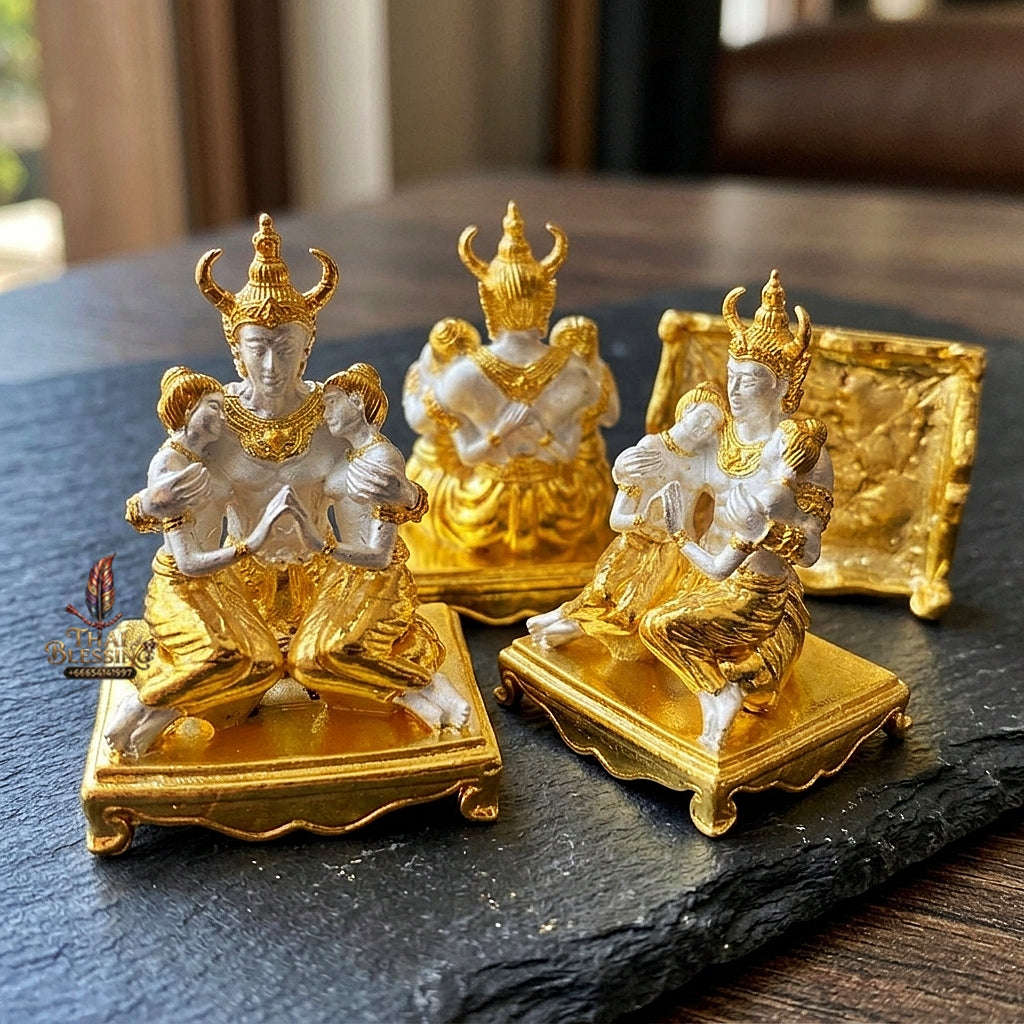 Authentic Thai Sacred Phaya Khao Kham Nang Khiang Statue - 2K Gold & Silver Plated Bronze for Supreme Metta Saneh Charm, Love Attraction & Lanna Prosperity Thai Blessing Co By RURUECHA