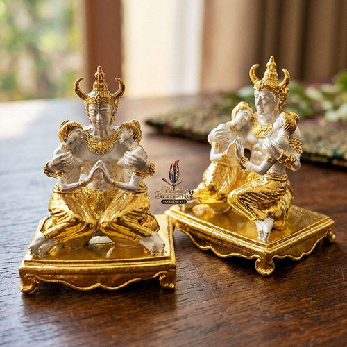 Authentic Thai Sacred Phaya Khao Kham Nang Khiang Statue - 2K Gold & Silver Plated Bronze for Supreme Metta Saneh Charm, Love Attraction & Lanna Prosperity Thai Blessing Co By RURUECHA
