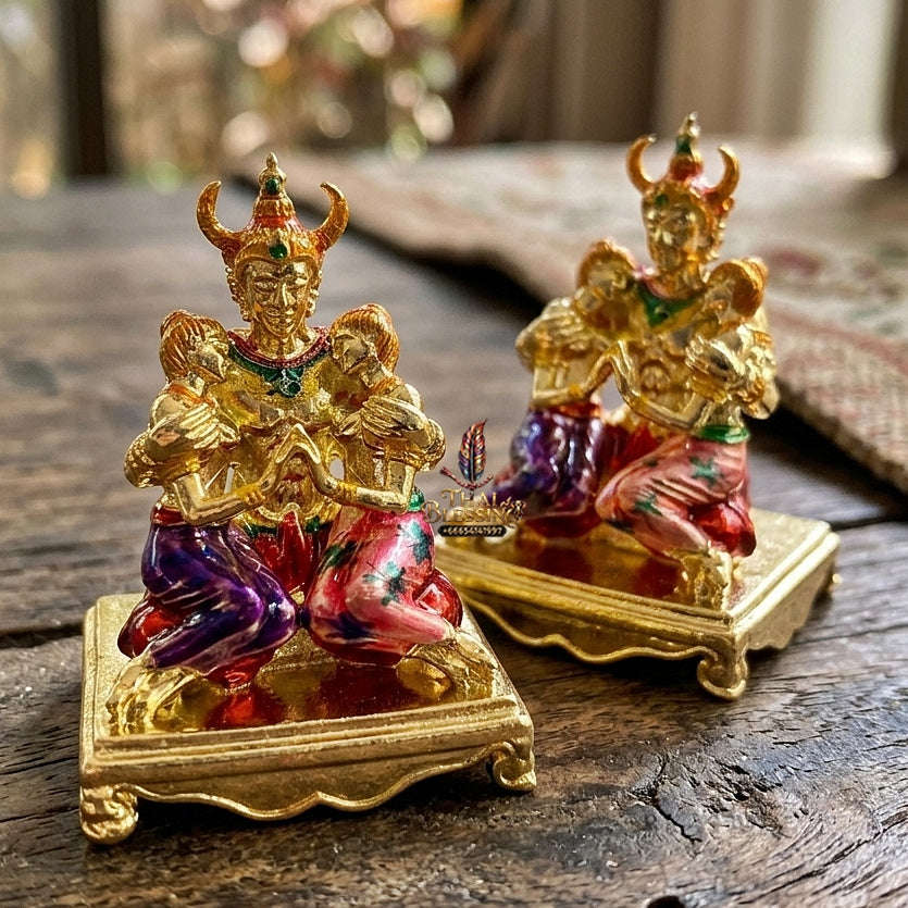 Authentic Thai Sacred Phaya Khao Kham Nang Khiang Statue - Gold Plated Enamel Bronze Edition for Supreme Metta Saneh Charm, Love Attraction & Lanna Prosperity Thai Blessing Co By RURUECHA