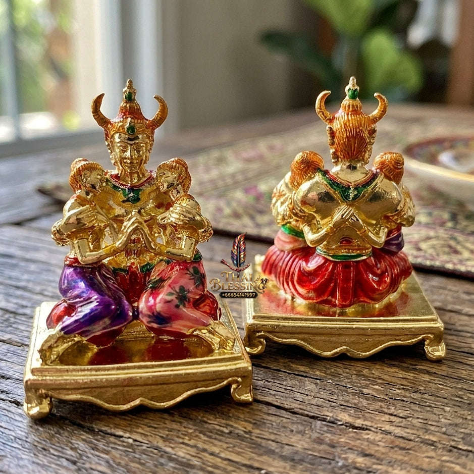 Authentic Thai Sacred Phaya Khao Kham Nang Khiang Statue - Gold Plated Enamel Bronze Edition for Supreme Metta Saneh Charm, Love Attraction & Lanna Prosperity Thai Blessing Co By RURUECHA