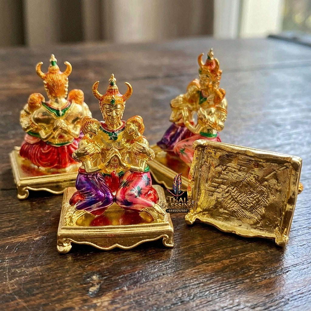 Authentic Thai Sacred Phaya Khao Kham Nang Khiang Statue - Gold Plated Enamel Bronze Edition for Supreme Metta Saneh Charm, Love Attraction & Lanna Prosperity Thai Blessing Co By RURUECHA