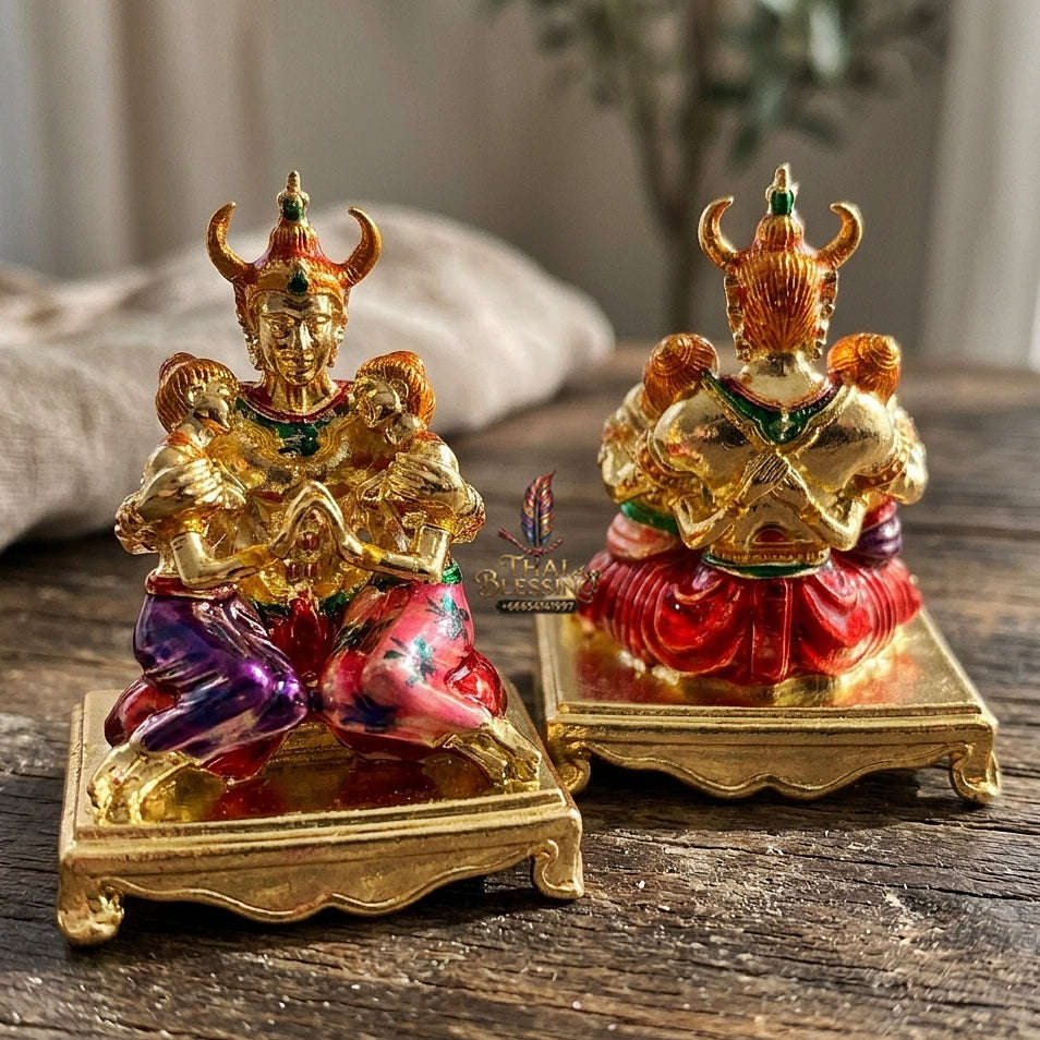 Authentic Thai Sacred Phaya Khao Kham Nang Khiang Statue - Gold Plated Enamel Bronze Edition for Supreme Metta Saneh Charm, Love Attraction & Lanna Prosperity Thai Blessing Co By RURUECHA