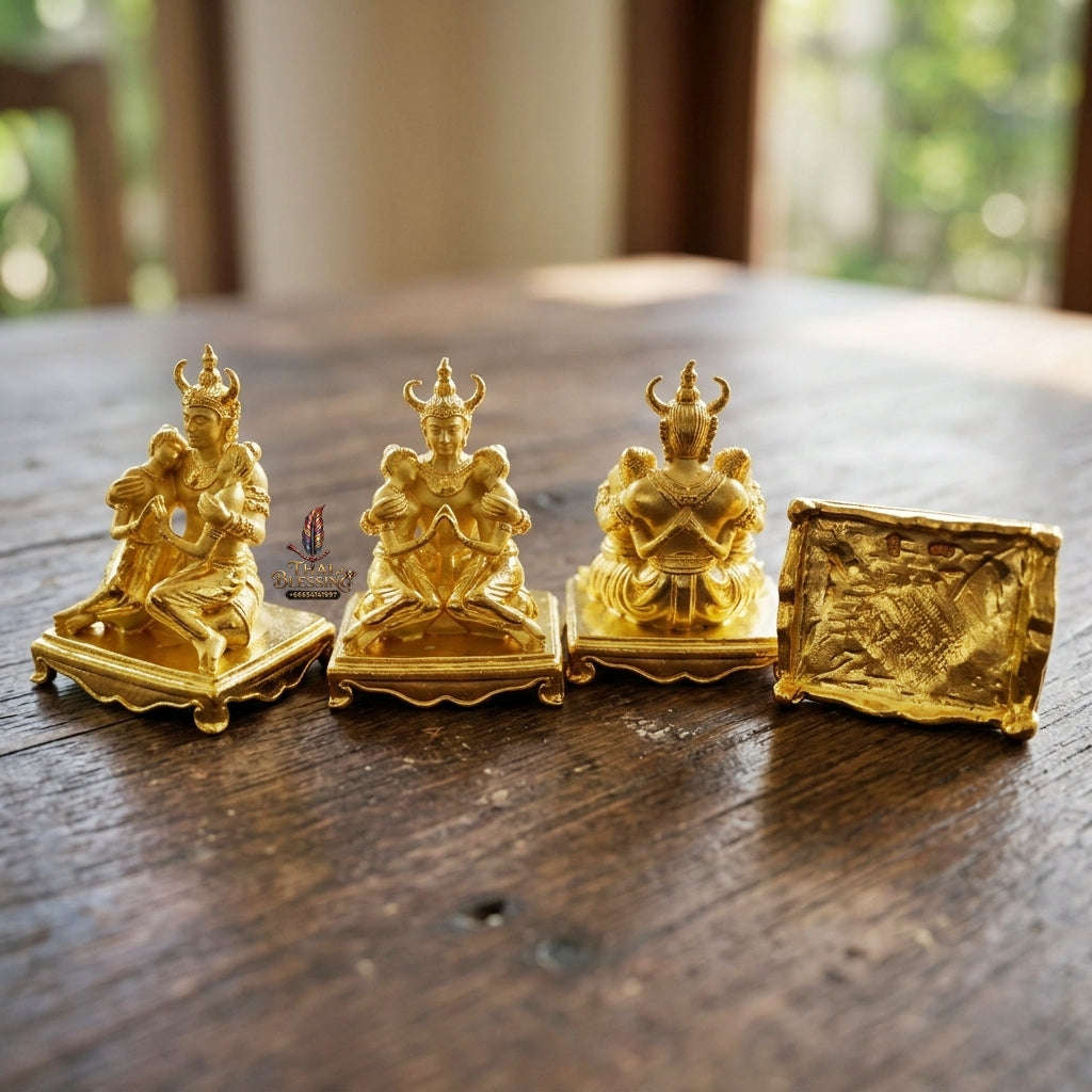Authentic Thai Sacred Phaya Khao Kham Nang Khiang Statue - Radiant Gold Plated Bronze for Supreme Metta Saneh Charm, Love Attraction & Lanna Prosperity Thai Blessing Co By RURUECHA