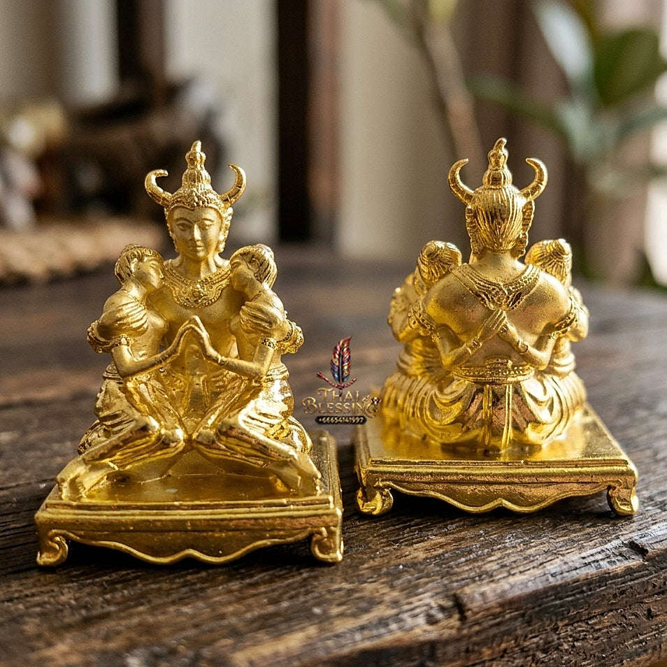 Authentic Thai Sacred Phaya Khao Kham Nang Khiang Statue - Radiant Gold Plated Bronze for Supreme Metta Saneh Charm, Love Attraction & Lanna Prosperity Thai Blessing Co By RURUECHA