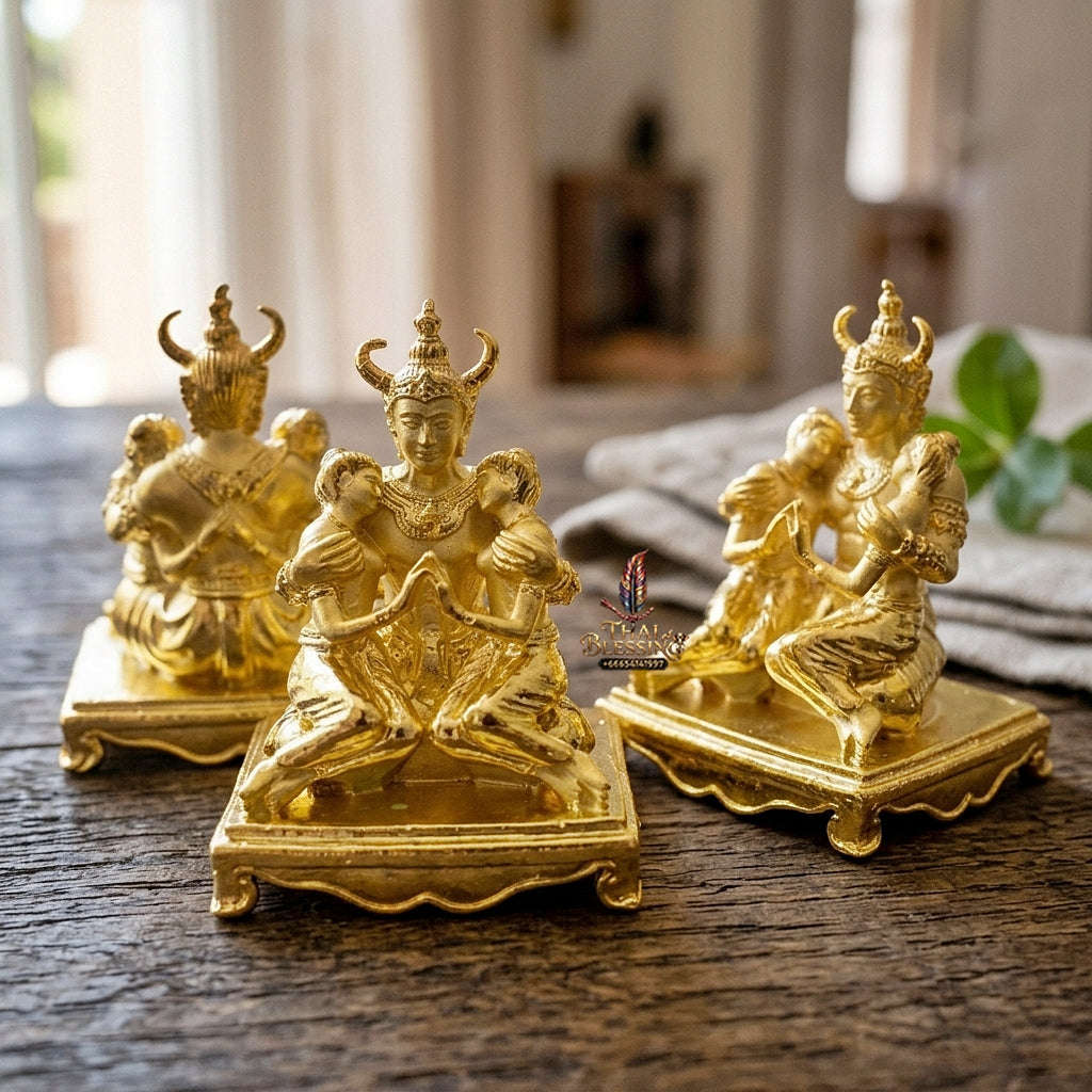 Authentic Thai Sacred Phaya Khao Kham Nang Khiang Statue - Radiant Gold Plated Bronze for Supreme Metta Saneh Charm, Love Attraction & Lanna Prosperity Thai Blessing Co By RURUECHA