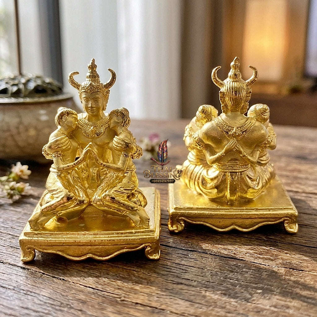 Authentic Thai Sacred Phaya Khao Kham Nang Khiang Statue - Radiant Gold Plated Bronze for Supreme Metta Saneh Charm, Love Attraction & Lanna Prosperity Thai Blessing Co By RURUECHA