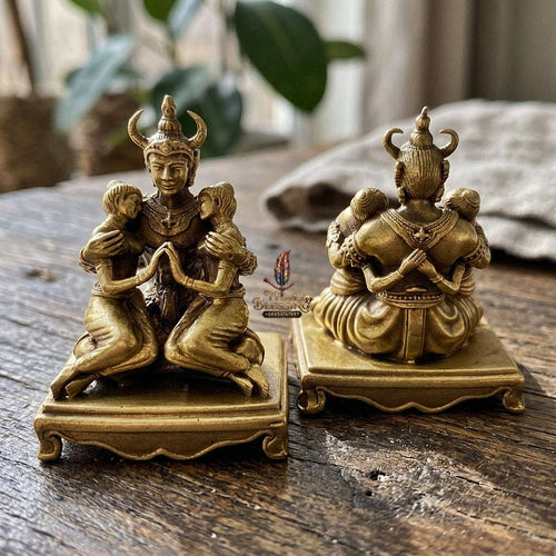 Authentic Thai Sacred Phaya Khao Kham Nang Khiang Statue - Yellow Satin Plated Bronze for Supreme Metta Saneh Charm, Love Attraction & Lanna Prosperity Thai Blessing Co By RURUECHA