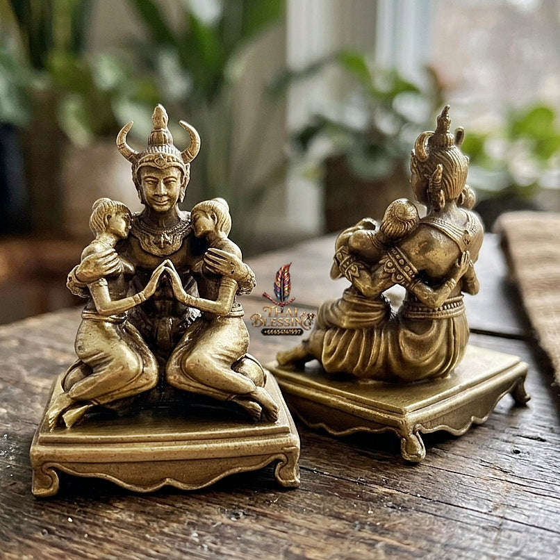 Authentic Thai Sacred Phaya Khao Kham Nang Khiang Statue - Yellow Satin Plated Bronze for Supreme Metta Saneh Charm, Love Attraction & Lanna Prosperity Thai Blessing Co By RURUECHA