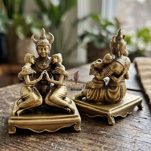 Authentic Thai Sacred Phaya Khao Kham Nang Khiang Statue - Yellow Satin Plated Bronze for Supreme Metta Saneh Charm, Love Attraction & Lanna Prosperity Thai Blessing Co By RURUECHA