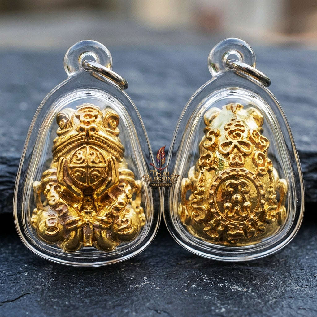 Authentic Thai Sacred Phaya Kop Kin Duan (Moon-Devouring Fortune Frog Talisman) for Wealth Luck, Gambling Fortune, Zodiac Clash Defense & Career Elevation Thai Blessing Co By RURUECHA