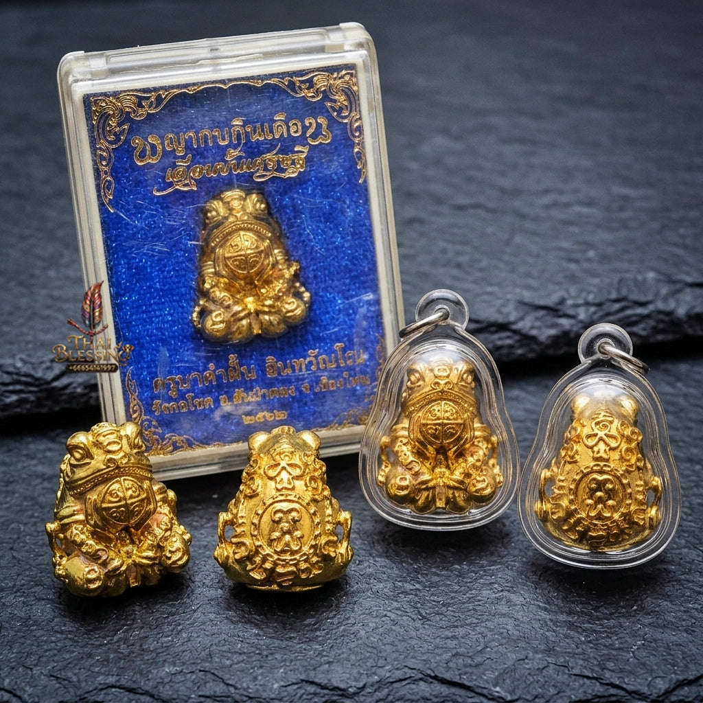Authentic Thai Sacred Phaya Kop Kin Duan (Moon-Devouring Fortune Frog Talisman) for Wealth Luck, Gambling Fortune, Zodiac Clash Defense & Career Elevation Thai Blessing Co By RURUECHA