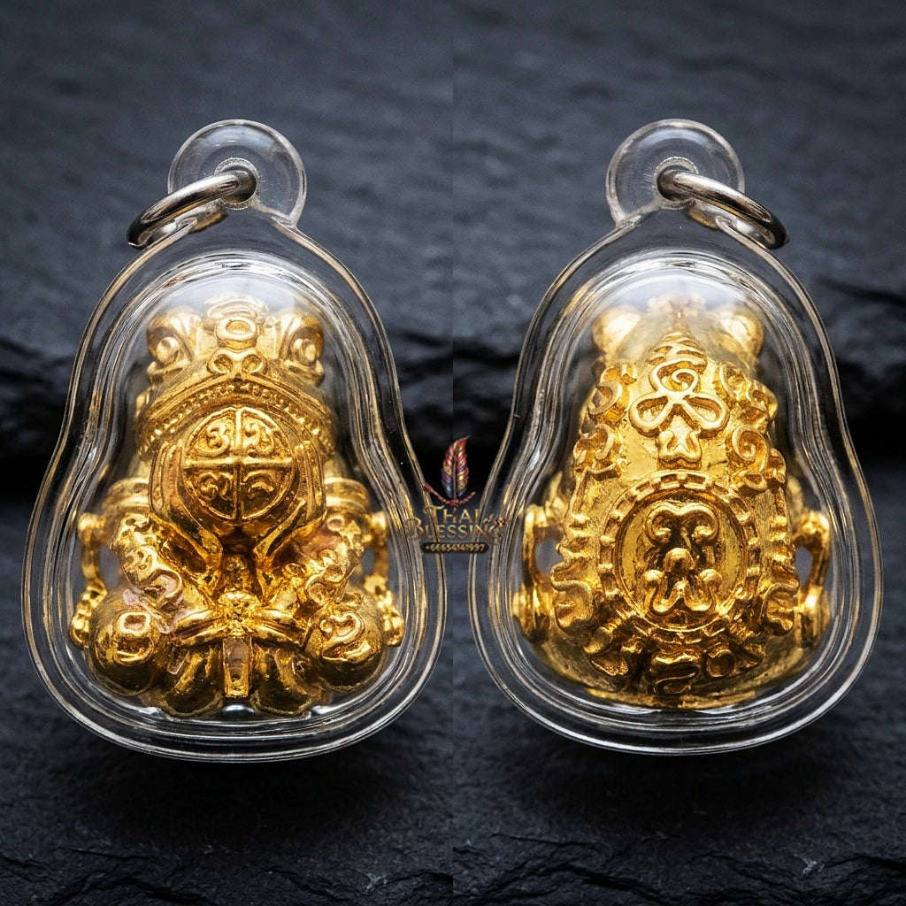 Authentic Thai Sacred Phaya Kop Kin Duan (Moon-Devouring Fortune Frog Talisman) for Wealth Luck, Gambling Fortune, Zodiac Clash Defense & Career Elevation Thai Blessing Co By RURUECHA