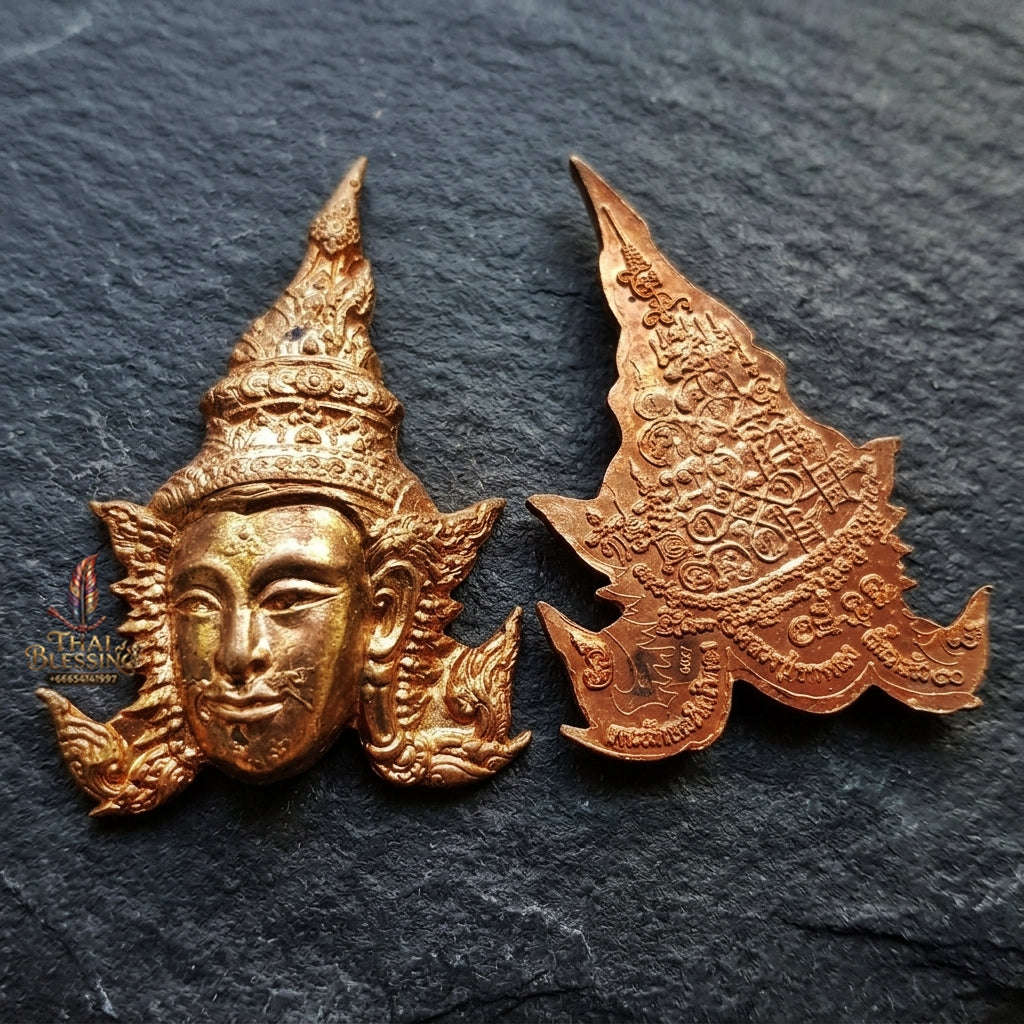 Authentic Thai Sacred Phra Lak Na Thong (Golden-Faced Phra Lak Mask Amulet) for Ultimate Metta Maha Saneh, Golden Charisma, Business Fortune & Protection Thai Blessing Co By RURUECHA