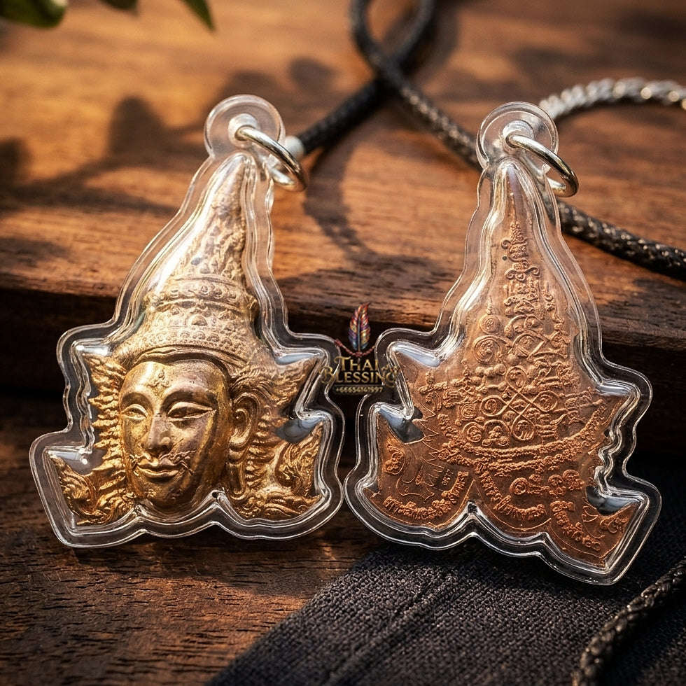 Authentic Thai Sacred Phra Lak Na Thong (Golden-Faced Phra Lak Mask Amulet) for Ultimate Metta Maha Saneh, Golden Charisma, Business Fortune & Protection Thai Blessing Co By RURUECHA