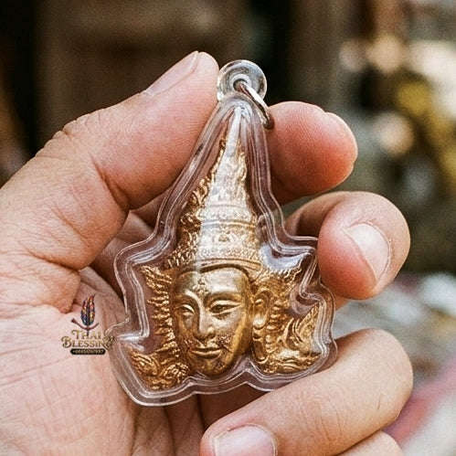 Authentic Thai Sacred Phra Lak Na Thong (Golden-Faced Phra Lak Mask Amulet) for Ultimate Metta Maha Saneh, Golden Charisma, Business Fortune & Protection Thai Blessing Co By RURUECHA