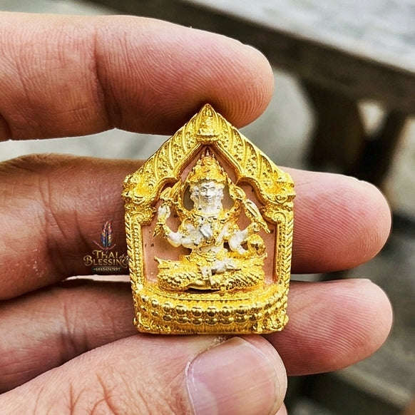 Authentic Thai Sacred Phra Phrom Erawan (4-Faced Brahma Divine Creator Statue) - Small Size 3K Plated Bronze Edition (Mahathep Pratthan Khwam Samret 67 Model) for Ultimate Success, Prosperity, Health & Wish Fulfillment Thai Blessing Co By