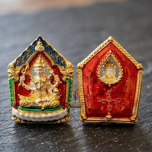 Authentic Thai Sacred Phra Phrom Erawan (4-Faced Brahma Divine Creator Statue) - Small Size Gold Plated with Enamel & 2K Plated Body Edition (Mahathep Pratthan Khwam Samret 67 Model) for Ultimate Success, Prosperity, Health & Wish Fulfillment