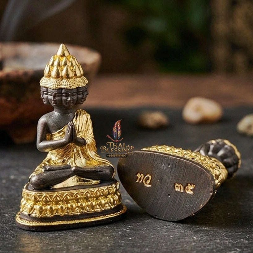 Authentic Thai Sacred Phra Setthi Nawakot (Nine Millionaires Buddha Statue) - Khan Long Hin Bronze with Partial Gold Plated Edition for Wealth Attraction, Business Growth & Eternal Fortune Thai Blessing Co By RURUECHA
