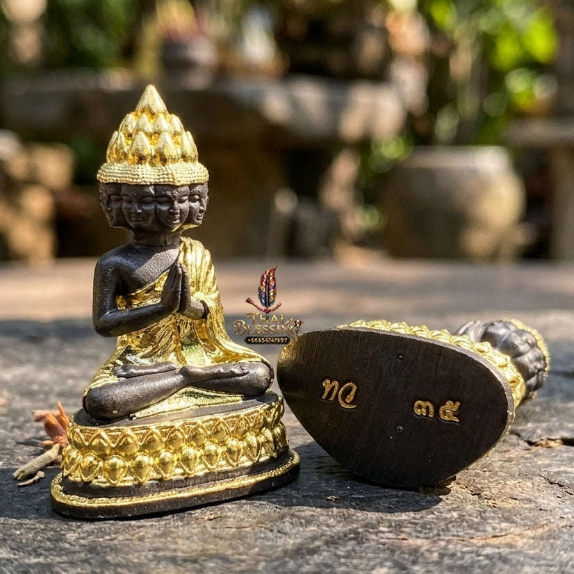 Authentic Thai Sacred Phra Setthi Nawakot (Nine Millionaires Buddha Statue) - Khan Long Hin Bronze with Partial Gold Plated Edition for Wealth Attraction, Business Growth & Eternal Fortune Thai Blessing Co By RURUECHA