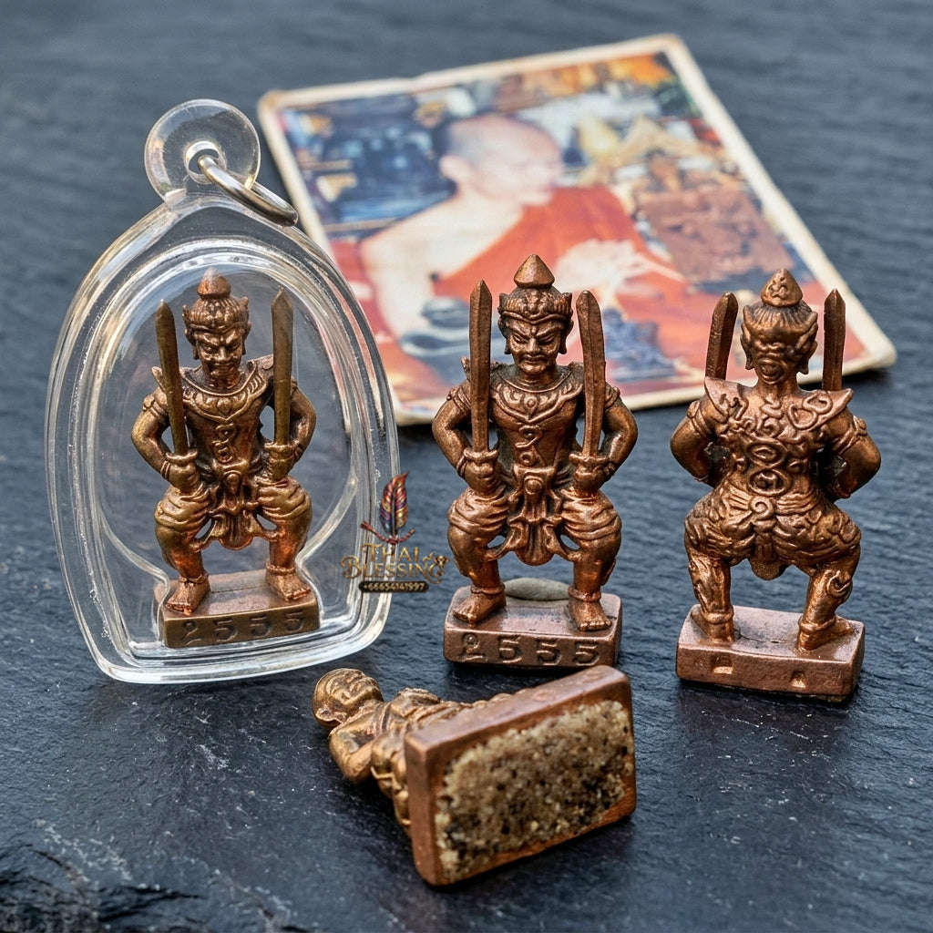 Authentic Thai Sacred Phra Si Sa Laeng Ngaeng (Dual-Sword Guardian Spirit Statue) for Love Charm, Wealth Luck, Black Magic Shield & Ultimate Invincibility Thai Blessing Co By RURUECHA