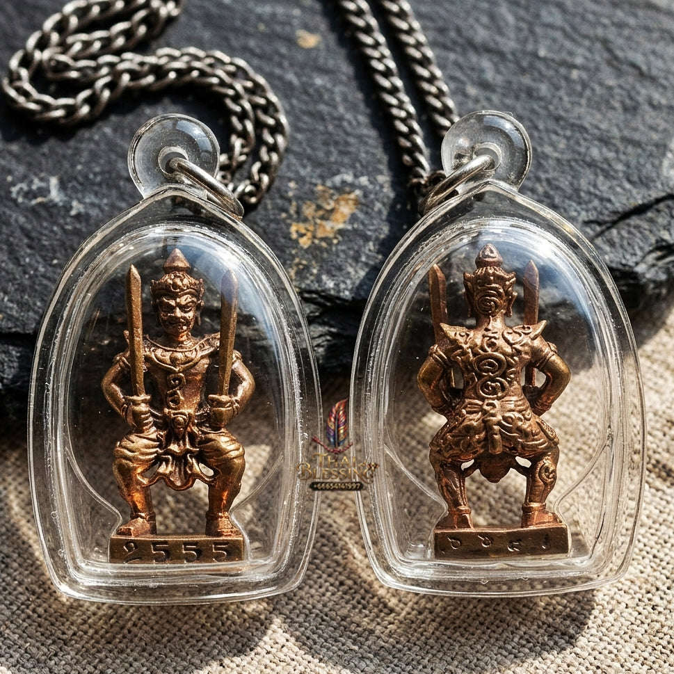 Authentic Thai Sacred Phra Si Sa Laeng Ngaeng (Dual-Sword Guardian Spirit Statue) for Love Charm, Wealth Luck, Black Magic Shield & Ultimate Invincibility Thai Blessing Co By RURUECHA
