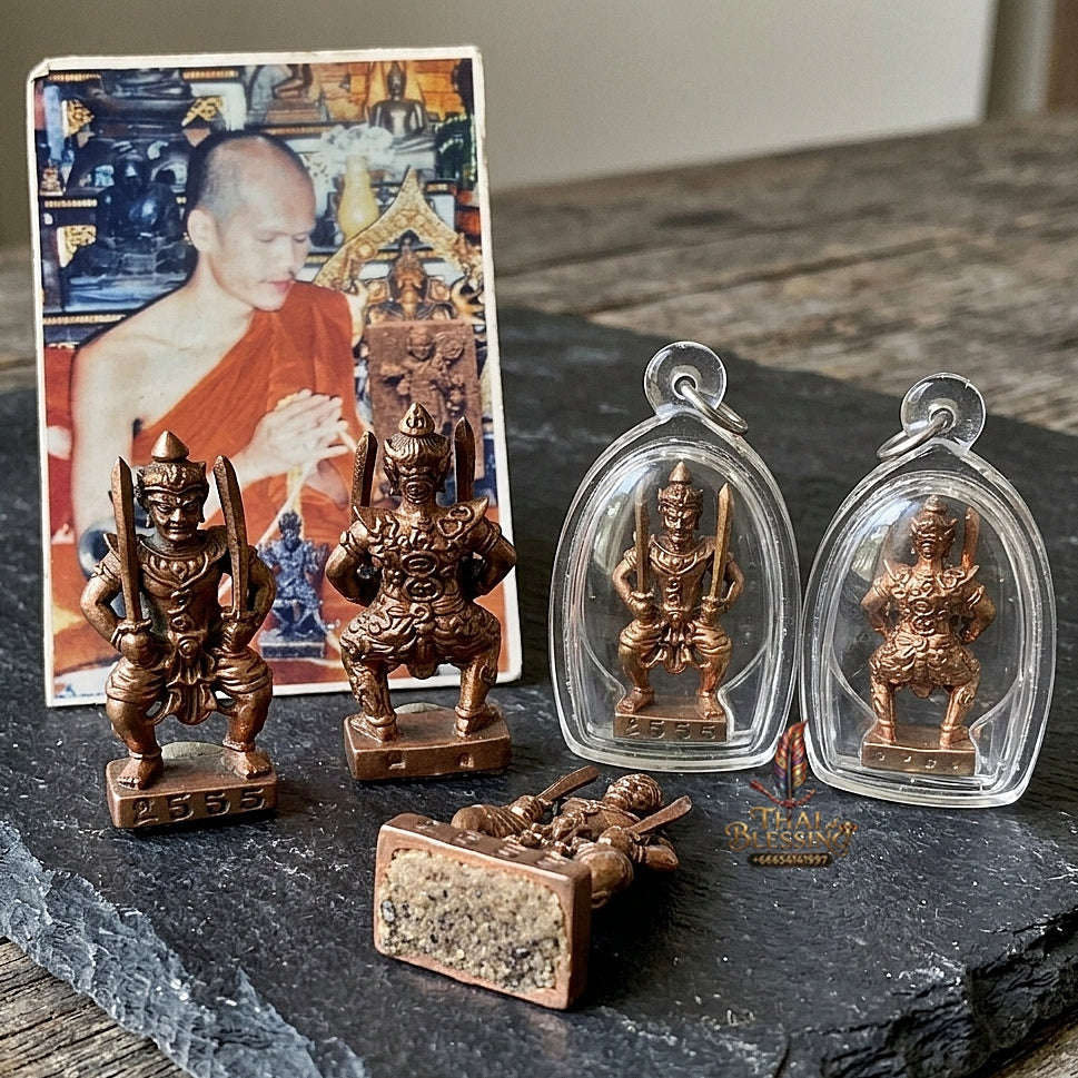 Authentic Thai Sacred Phra Si Sa Laeng Ngaeng (Dual-Sword Guardian Spirit Statue) for Love Charm, Wealth Luck, Black Magic Shield & Ultimate Invincibility Thai Blessing Co By RURUECHA